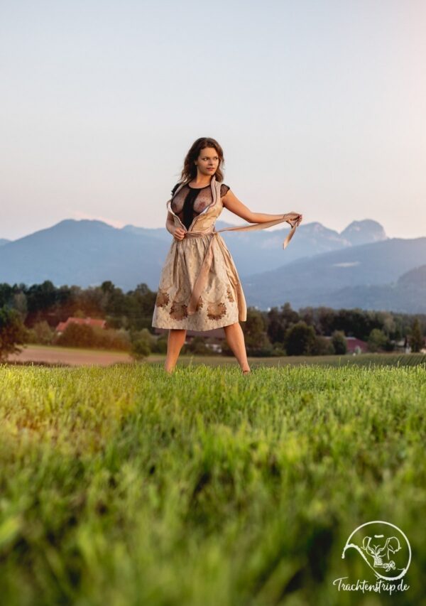 Schönes Mädchen im sexy Dirndl mit transparenter Bluse